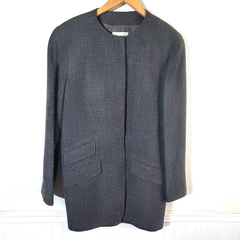 Emanuel Ungaro Wool Blend Jacket Womens 12 Gray Minimalist Blazer Button Front